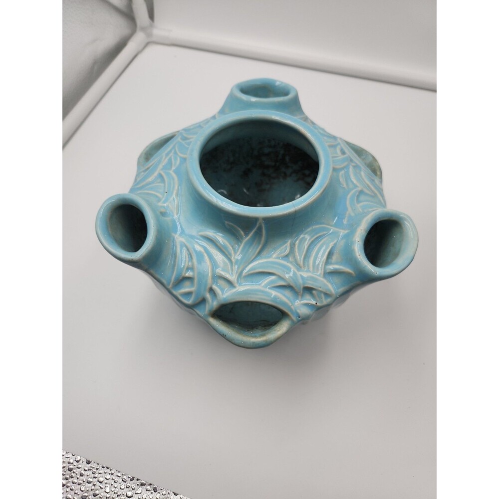 Vintage Aqua McCoy Pottery Ivy - Strawberry - Hens & And Chicks Planter Pot Read